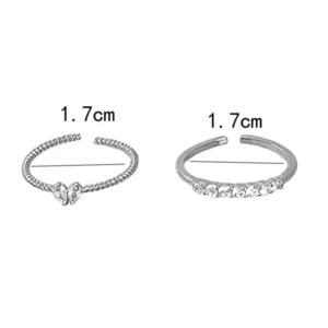 2 peças Anel Prata ou Dourado com Decoração de Zircão